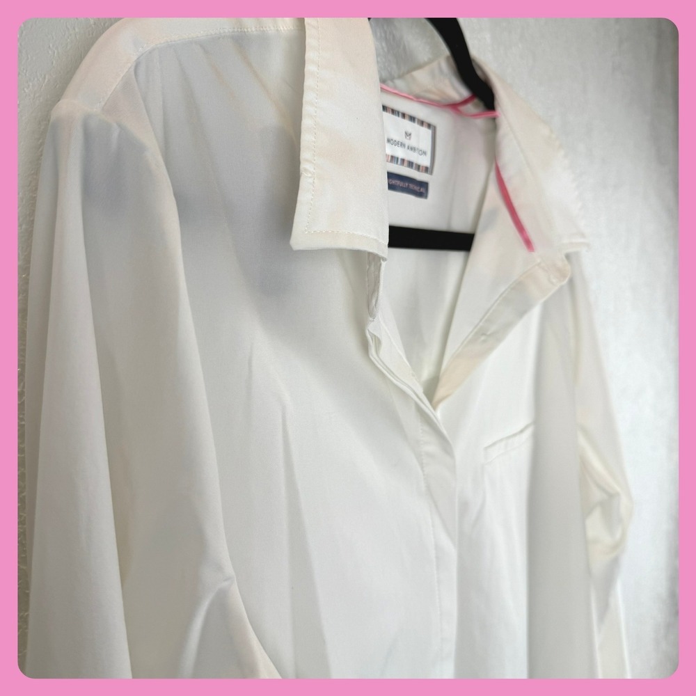 Modern Ambition Womens XL White Technical Stretch Button Down Shirt Polygiene